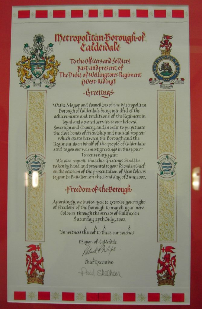 Calderdale Tercentenary Freedom Scroll 2002