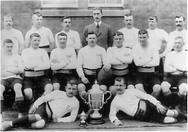 The 2nd Battalion 1906/07 Team, Captained by Capt Denton Winners of the 1st Army Cup Match Score = 2DWR (5) - Trg Batt RE (0)